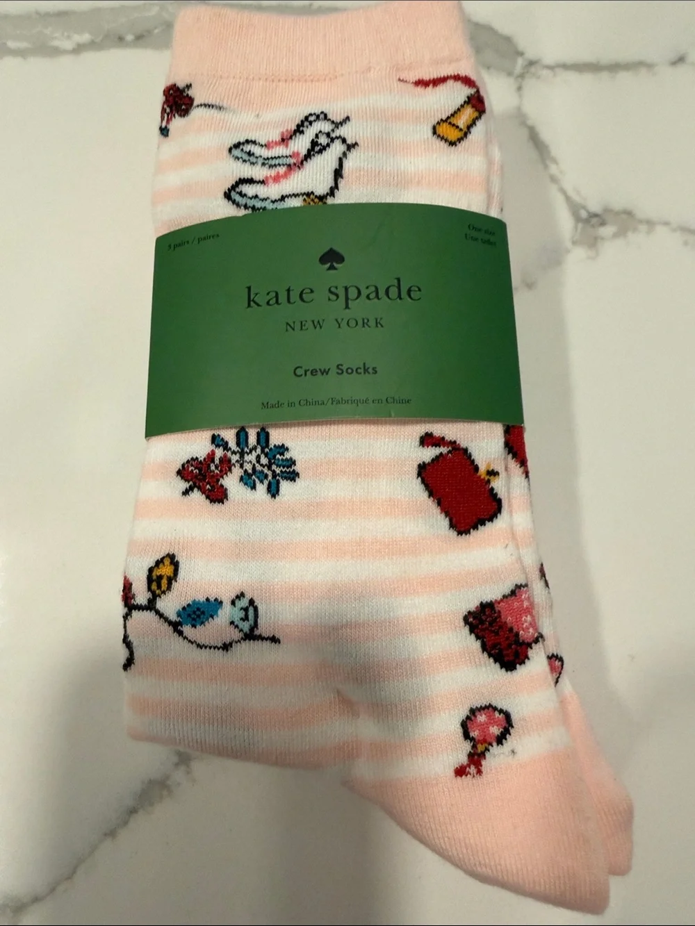 kate spade Pink Crew Socks with Playful Winter Icons